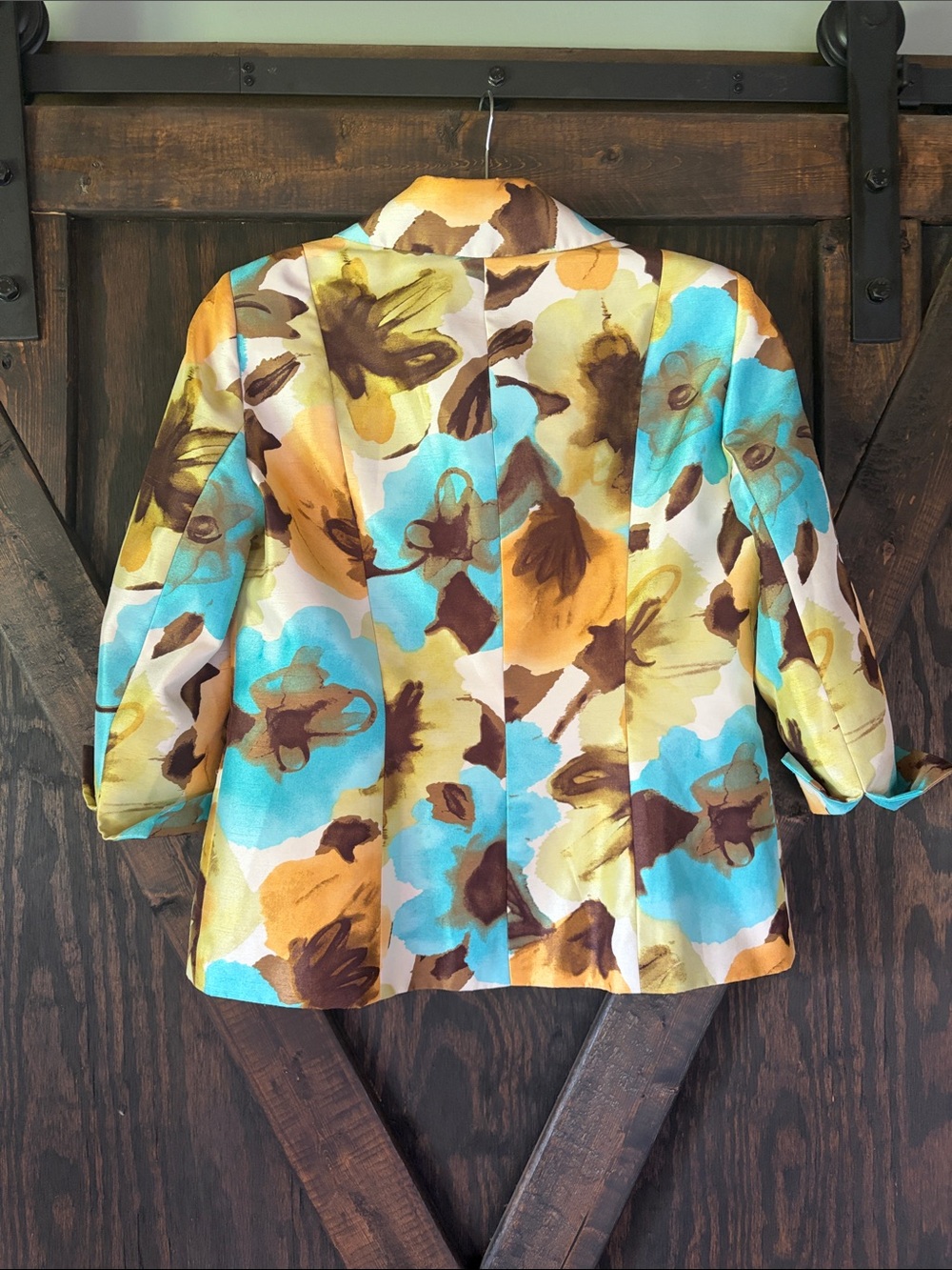 Kasper Yellow and Turquoise Floral Cropped Blazer - Size 8 - Picture 4 of 7